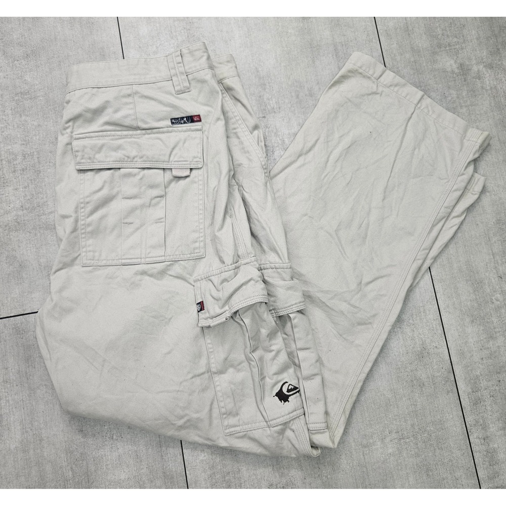 Quiksilver Mens Khaki Cargo Pants Tan Cotton Straight‎ Leg Size 38x33 X105463